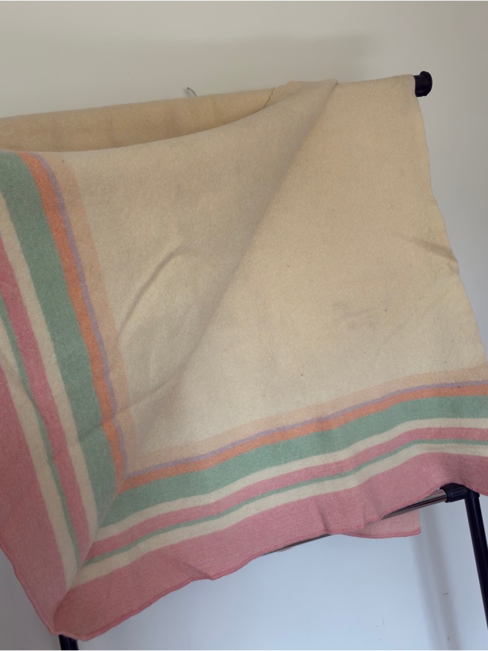 Vintage Wool Blanket Cream Pastel Stripe 64x60 - Picture 3 of 7